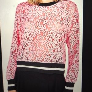 Zara Women Pink lace sweatshirt style top